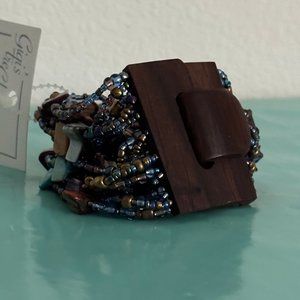 Women's Hand-Beaded Dark Grey & Purple Cuff Bracelet New w/ Tags